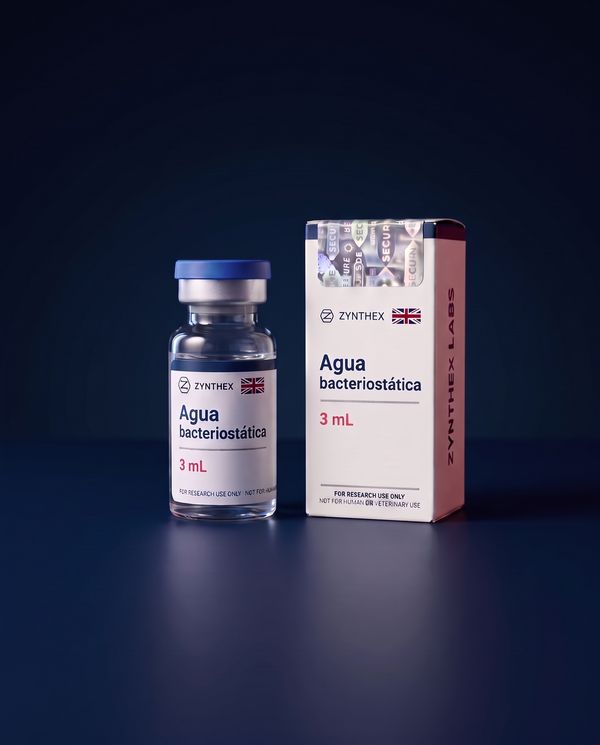 Agua bacteriostática 3 mL — vial y caja Zynthex