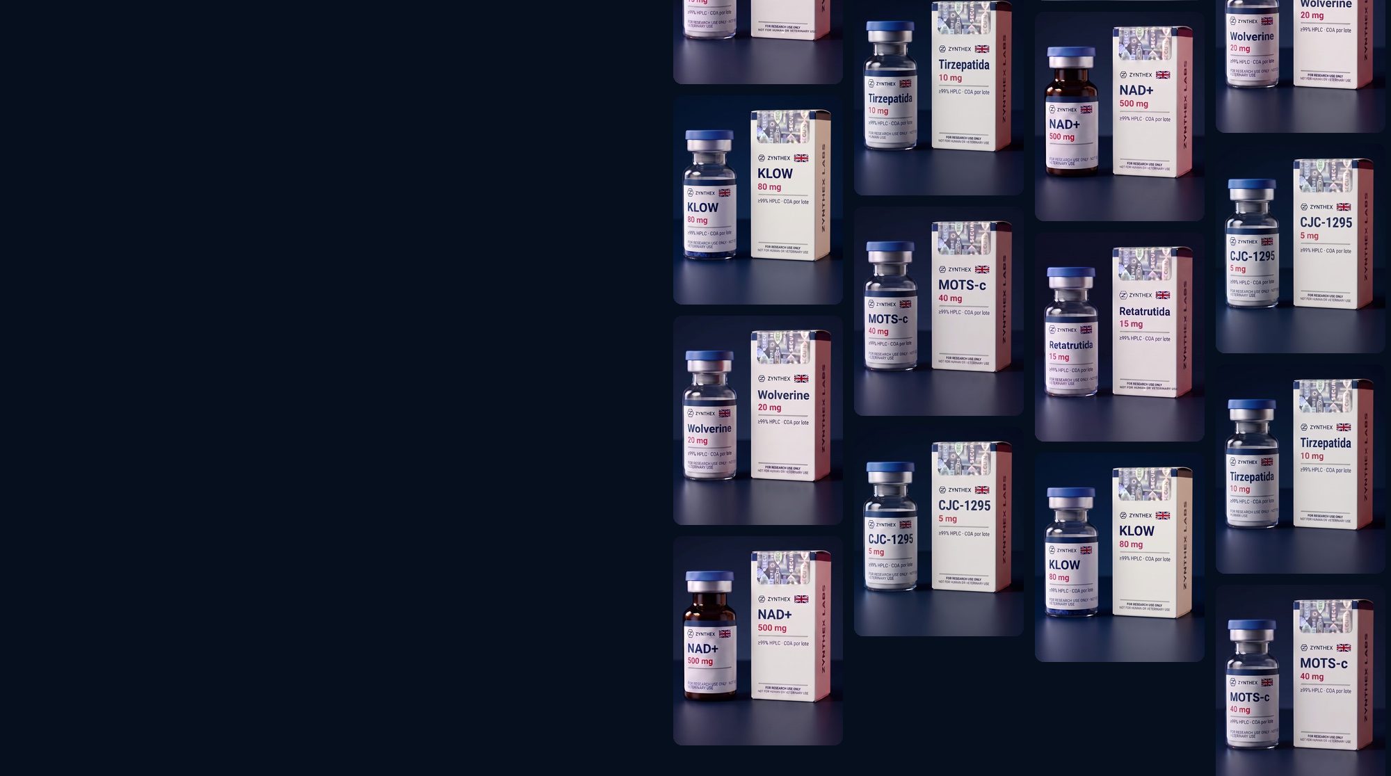 Vial Zynthex Wolverine iluminado sobre fondo navy