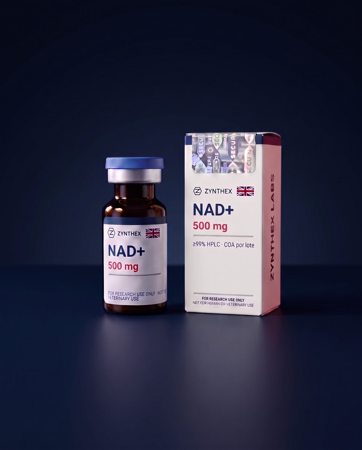 NAD+ 500 mg — vial y caja Zynthex