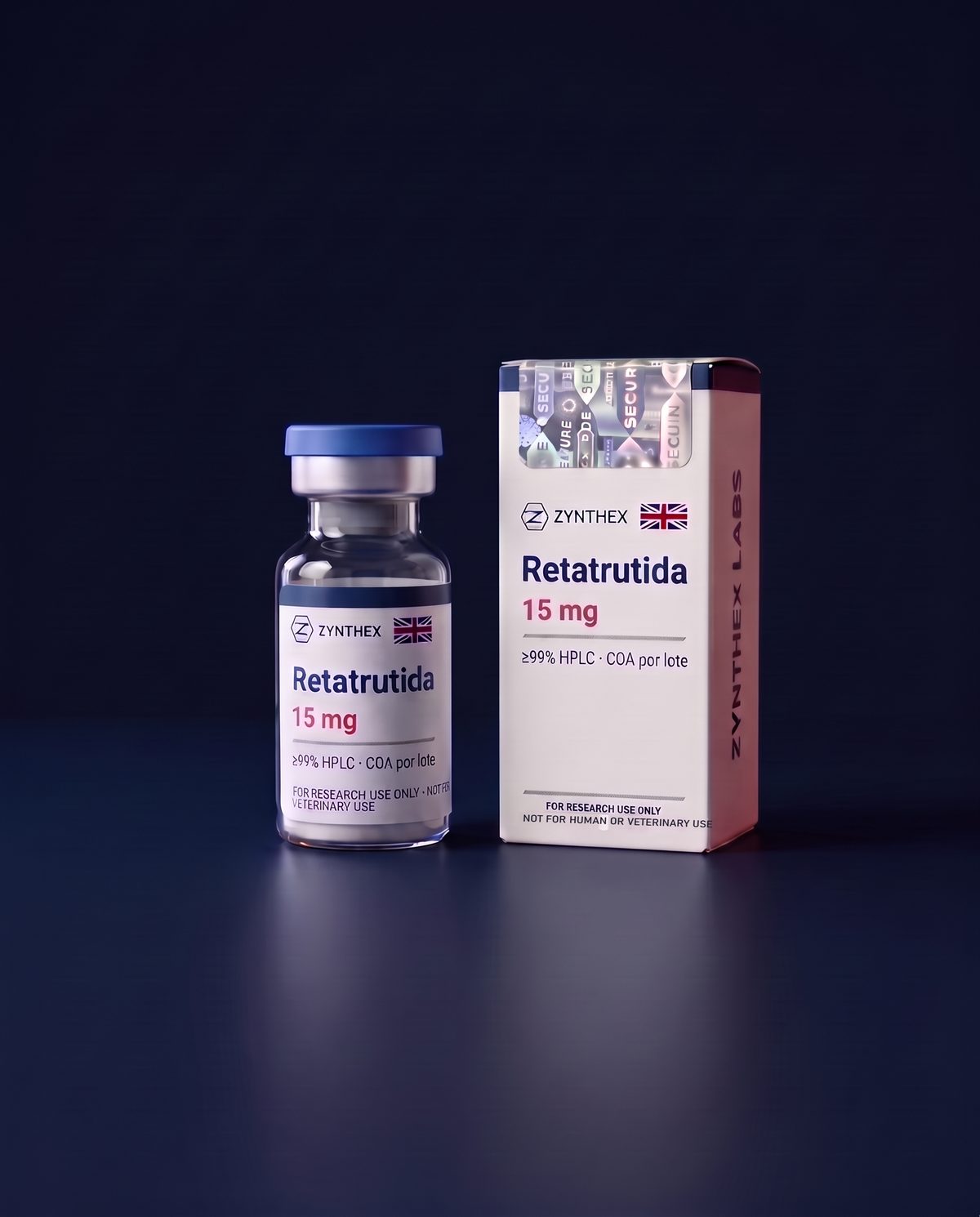 Retatrutida 15 mg — vial y caja Zynthex