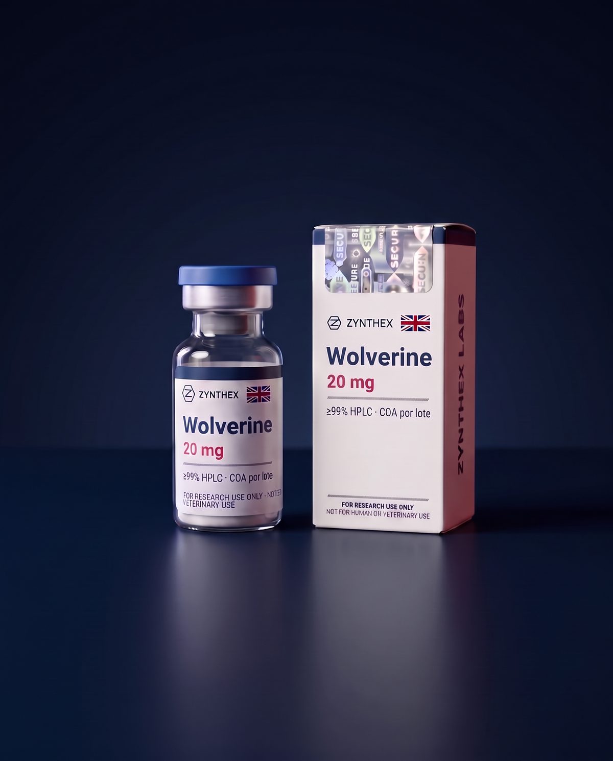 Wolverine 20 mg — vial y caja Zynthex